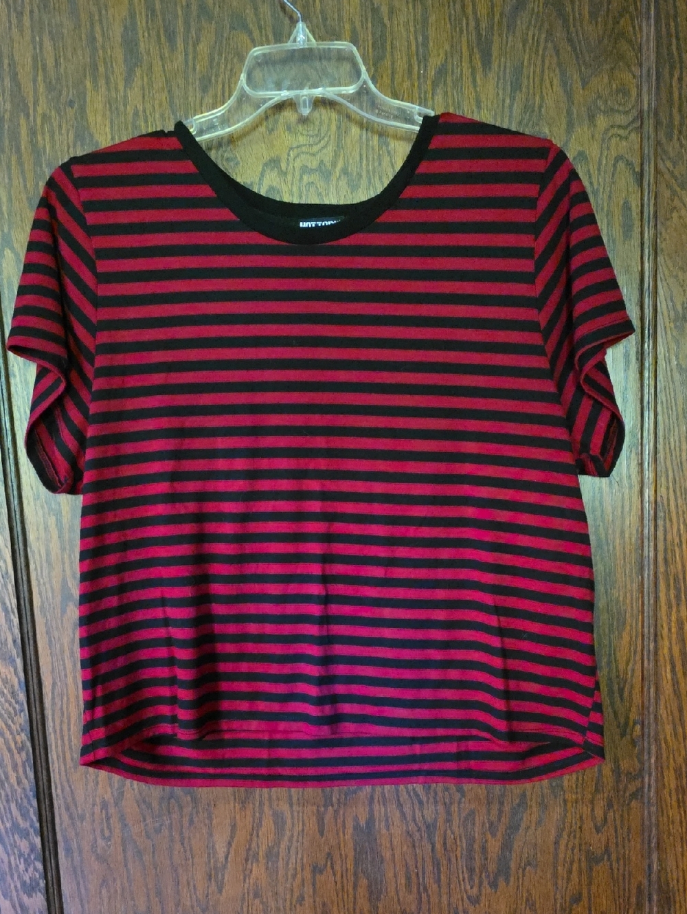 Hot Topic Red and Black Striped Short Sleeve Tee